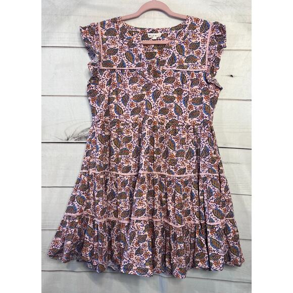 Roller Rabbit Size LG Dress Tiered Pink Floral Ruffled Fun Flirty - Picture 1 of 6